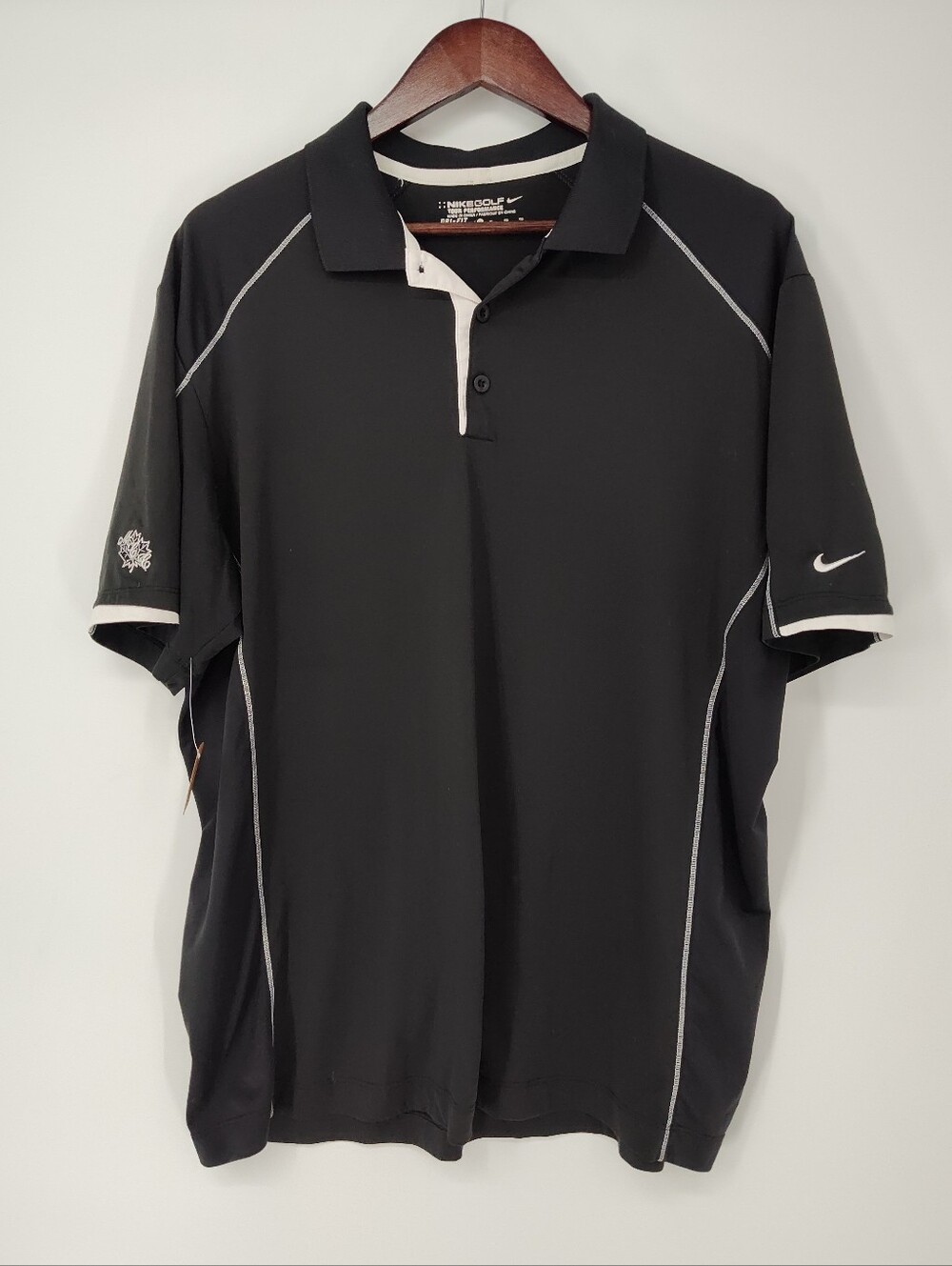 Nike Tour Performance Dri-Fit Men’s Black Polo with White Contrast Trim Size XL